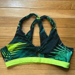 Fabletics Tropical Print Sports Bra with Neon Band and Keyhole Detail Size L
